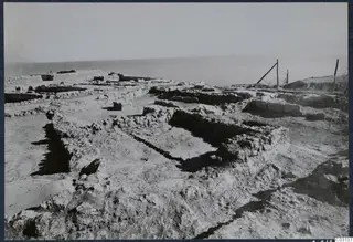 Excavated wall foundations of the palace at Vouni, with the sea beyond