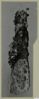 Corroded bronze toilet requisite from Marion, shown against a plain grey background