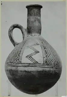 Single-handled jug with a tall neck, painted with zigzags and cross-hatching, from Lapithos