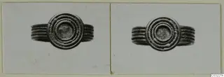 Two photographs of the same ring with a round head of concentric twisted bands, from Ayios Iakovos