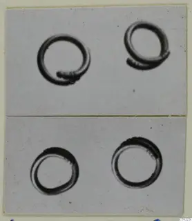 Four gold rings photographed in two panels, each with overlapping or coiled ends.