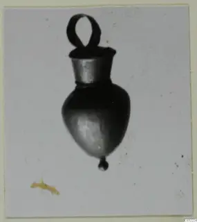 Small pendant with a loop at the top, a short collar and a rounded body ending in a ball