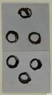 Two photographs on one card showing several gold rings against a pale background, arranged in two groups.