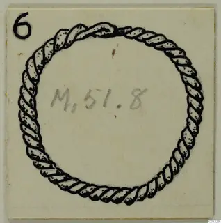 Drawing of a closed ring with a twisted rope pattern, inked on a pale card