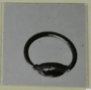 Gold ring with an oval bezel, photographed on a plain grey background