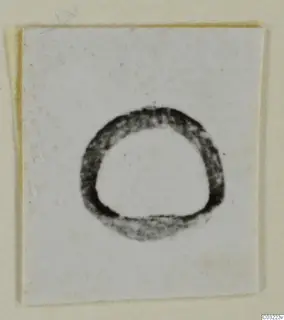 Dark ring-shaped object centred on a pale card, shown as a find of silver
