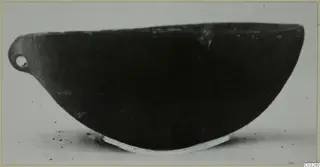 Pottery Red Polished III Bowl from Lapithos, side view, with a pierced lug handle at the left