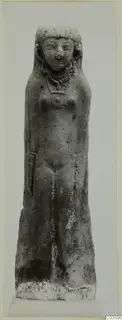 Terracotta figurine of a standing female figure with a necklace, seen from the front.