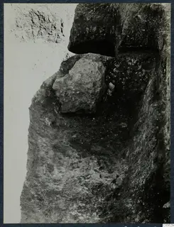 Excavation at Stylli with a large stone embedded in the side of the cutting