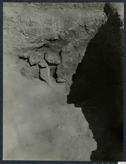 Excavation at Stylli showing a cluster of stones set into the soil face of a trench