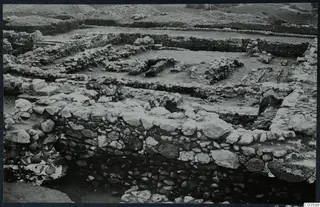 Excavated stone walls and foundations at Soli, Cholades temples, seen from above.