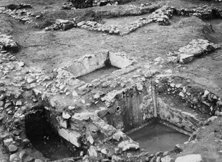 Cisterns 169 and 170 at Cholades, Soli, seen from the south, with low excavated walls around them