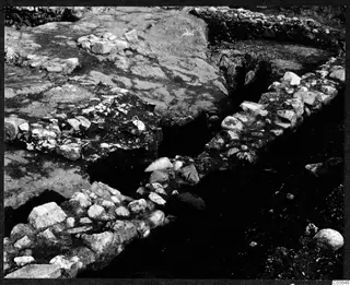 Excavated walls and stones at the Cholades Temples A-B at Soli, seen from above.