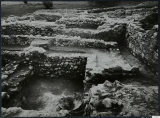 Excavated stone walls and foundations at Soli, Cholades temples, seen from above.
