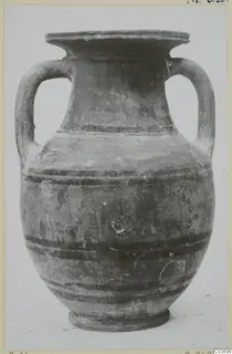 Pottery White Painted VII: a two-handled vessel with horizontal bands around the body