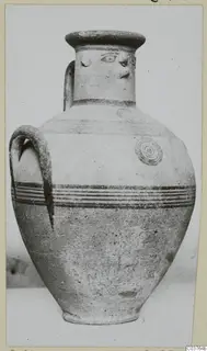 White Painted IV vessel, a two-handled jar with dark painted bands and concentric circles on the shoulder