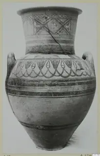 Painted two-handled amphora-crater standing upright against a plain background