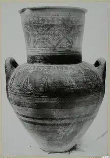 Amphora-crater, a painted two-handled pottery vessel photographed upright against a plain background