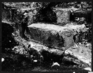 Large stone blocks forming tiers at the theatre at Soli during excavation