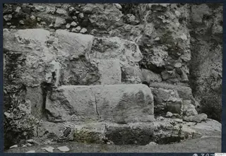 Stepped large stone blocks and rubble masonry exposed in excavation at the theatre at Soli