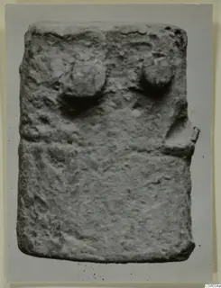 Lead plaque, rectangular, with two rounded knobs near the top edge.