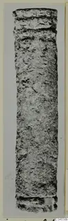 Long, rough cylindrical bone find from Idalion, photographed upright against a pale card.