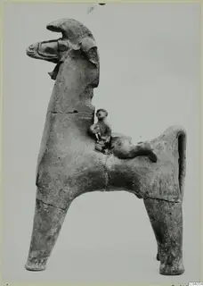 Terracotta horse figure with a small seated rider, from Idalion