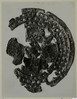Corroded bronze fragments from Idalion, arranged roughly in a circle on a pale card