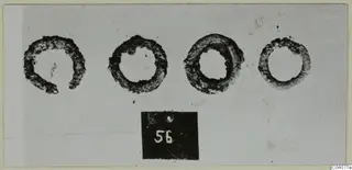 Four corroded rings in a row on a pale background, with a number label below them.