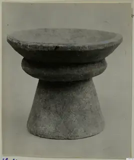 Stone vessel with a wide shallow bowl, a rounded collar and a conical base, from Vouni