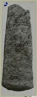 Single corroded metal object, tapering and broken at the top, from Arsos