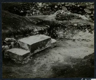 Excavated stone steps and a large rectangular block at Cholades Temples A-B, Soli