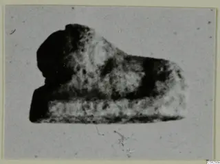 Blurred photograph of a small glyptic object, probably a seal or gem, mounted on a grey card