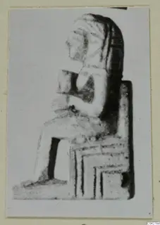 Seated statue from Amathus, shown in a photograph mounted on a card