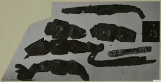 Bronze personal adornments from Amathus, corroded pieces laid out on a grey card mount.
