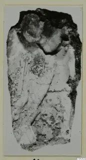 Pale, irregular fragment from Amathus, recorded as bone, with cracks and dark crusted edges