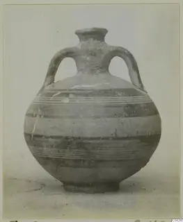 Levanto-Helladic Ware Bowl-Jar from Enkomi, two-handled jar with banded painted decoration