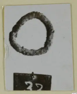 Corroded bronze ring from Amathus on a white card, with a dark number label below it.