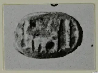 Oval engraved seal or gem from Amathus, photographed on a card mount