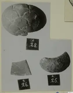 Three faience finds from Amathus, each shown beside a dark number label