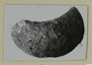 Crescent-shaped faience object from Amathus, shown on a photo mount