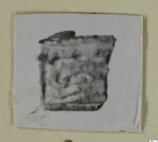 Blurred photograph of a small find from Amathus, jewellery or related object, on a pale card mount