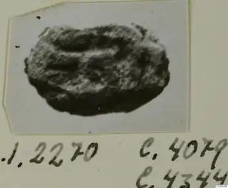 Oval stone seal or gem, shown in a small photograph mounted on a card.