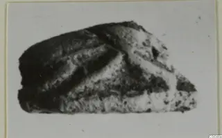 Small broken stone fragment with dark and pale bands, recorded as glyptic from Ayia Irini