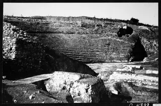 Excavated theatre at Soli with tiered stone seating, viewed from the east
