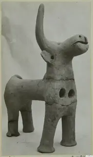 Terracotta figurine of a horned animal with one long upturned horn, from Ayia Irini