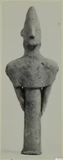 Terracotta figurine of a standing human figure with a tall conical head, from Ayia Irini
