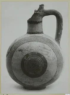 Round-bodied jug with a tall neck, a strap handle and concentric painted rings, White Painted IV from Amathus