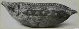 Pottery White Painted II vessel from Amathus, boat-shaped with pointed ends and painted bands