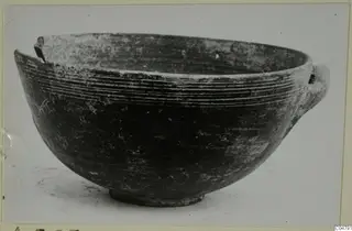 Pottery bowl with a single horizontal handle and grooves below the rim, from Amathus